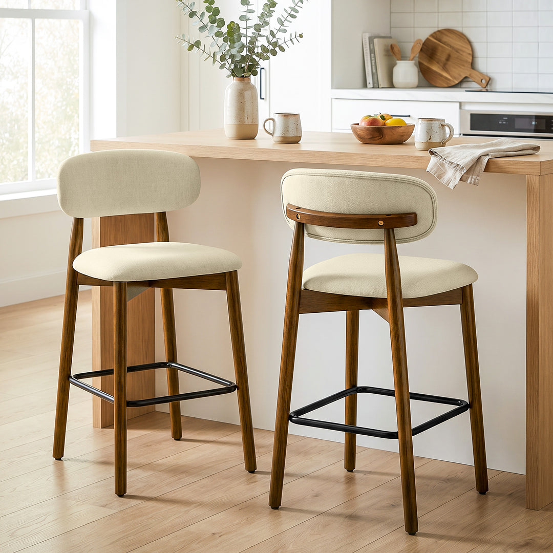 Bar Stools Curved Open Back Padded Seat Footrest Set of 2 for Kitchen - view 2