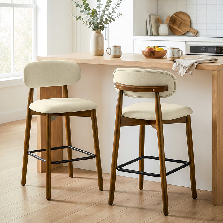 Bar Stools Curved Open Back Padded Seat Footrest Set of 2 for Kitchen - view 2