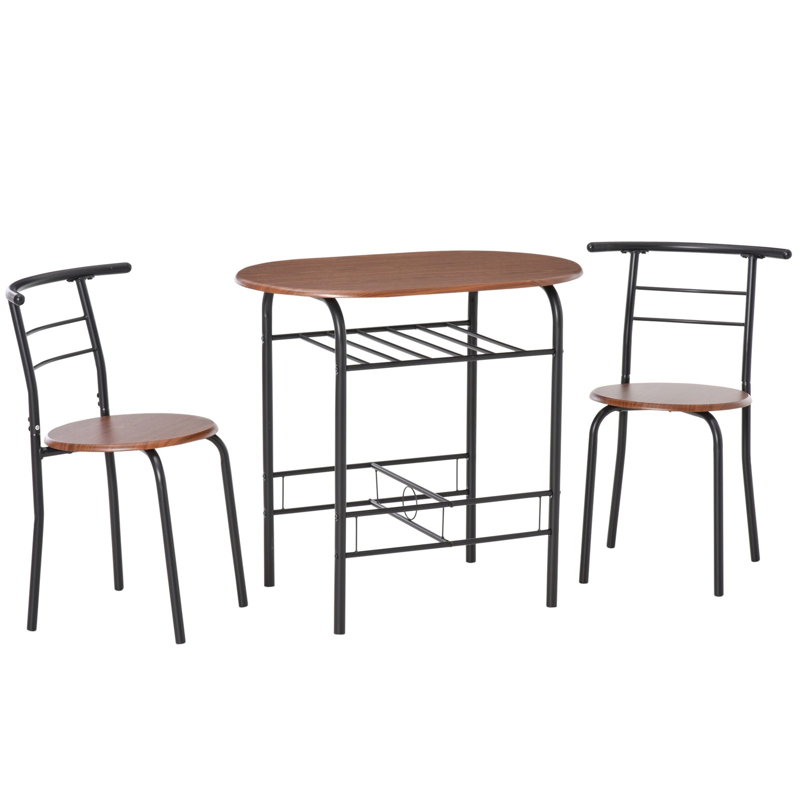 3-Piece Dining Table Set , Metal Frame Wood Top Breakfast Bar Table Set for 2, Dining Table w/Storage Shelf & 2 chairs