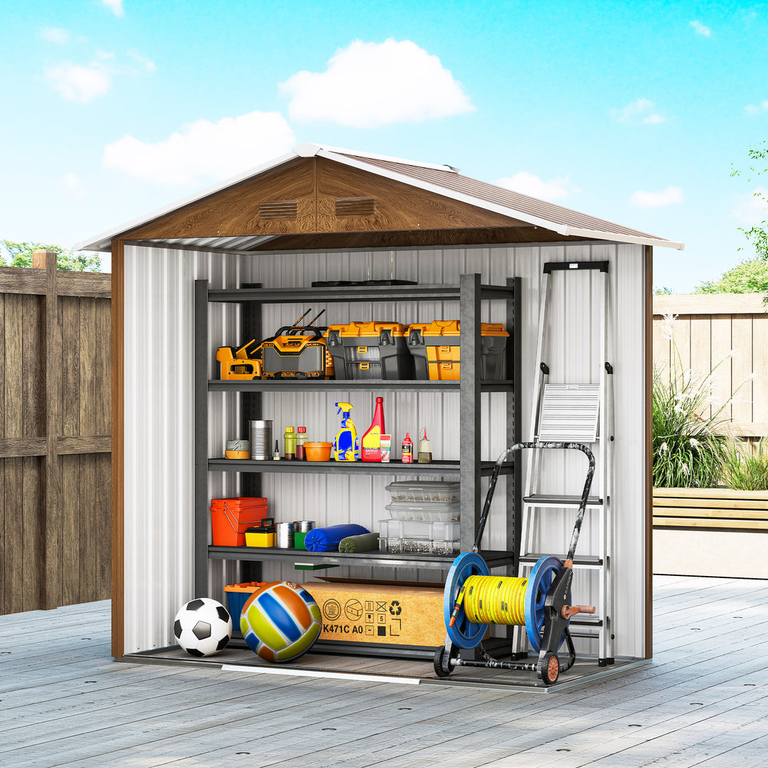 6.5 x 3.5ft Metal Garden Storage Shed - Brown Wood Effect