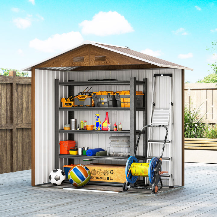 6.5 x 3.5ft Metal Garden Storage Shed - Brown Wood Effect