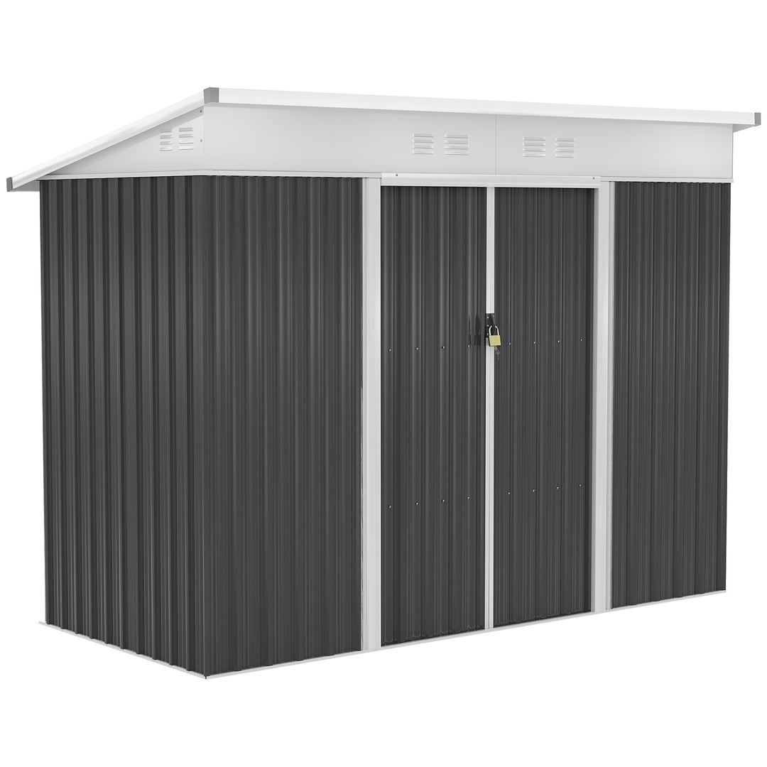 7.6 x 4.3ft Garden Storage Shed with Lockable Sliding Doors and Ventilation, Metal Garden Tool Storage House, Dark Grey