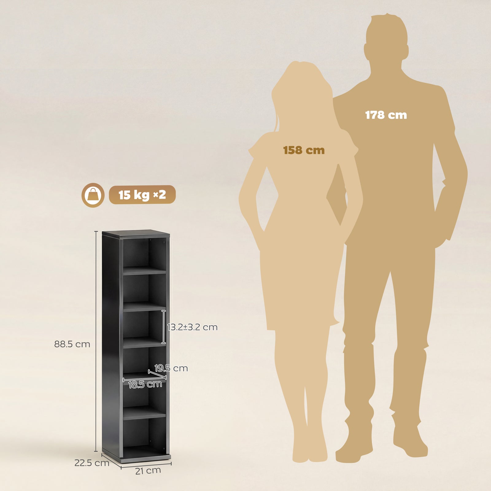 Set of 2 CD Media Display Shelf Unit Tower Rack with Adjustable Shelve