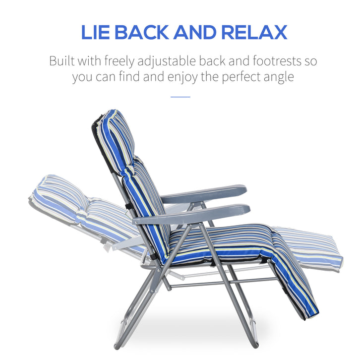 Reclining Garden Chair Set of 2, 5-Level Adjustable Zero Gravity Chairs with Cushions, Folding Sun Lounger Garden Recliner Chairs with Armrests for Outdoor, Patio, Blue Stripe