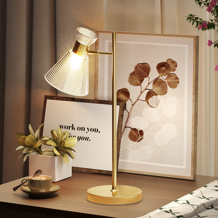 MCL Modern Table Lamp, Bedside Lamp with Adjustable Flower-Shaped Head and E27 Socket for Living Room Bedroom Study, Bulb Not Included, Gold Tone