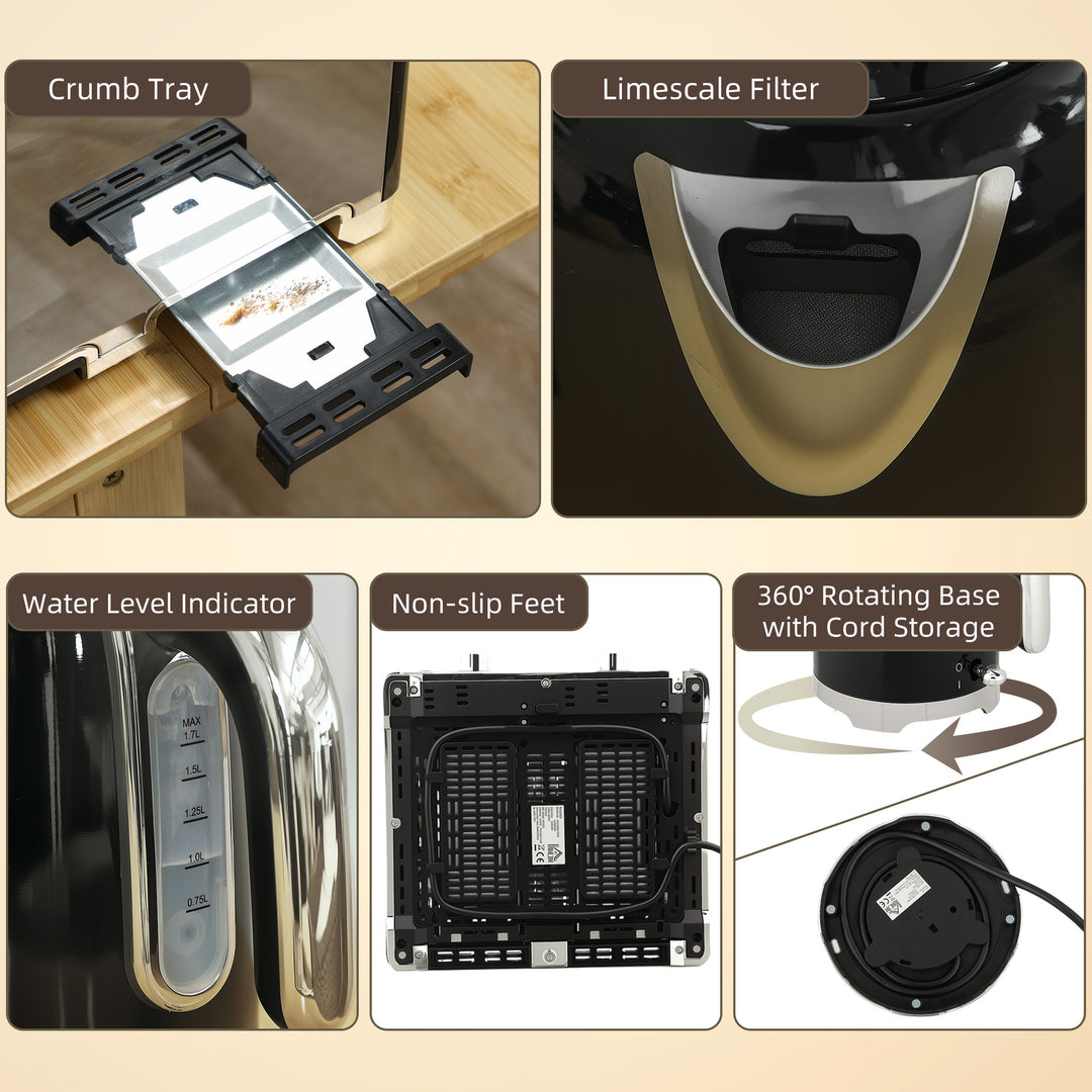 MCL Retro 3000W Kettle and Toaster Set - Black