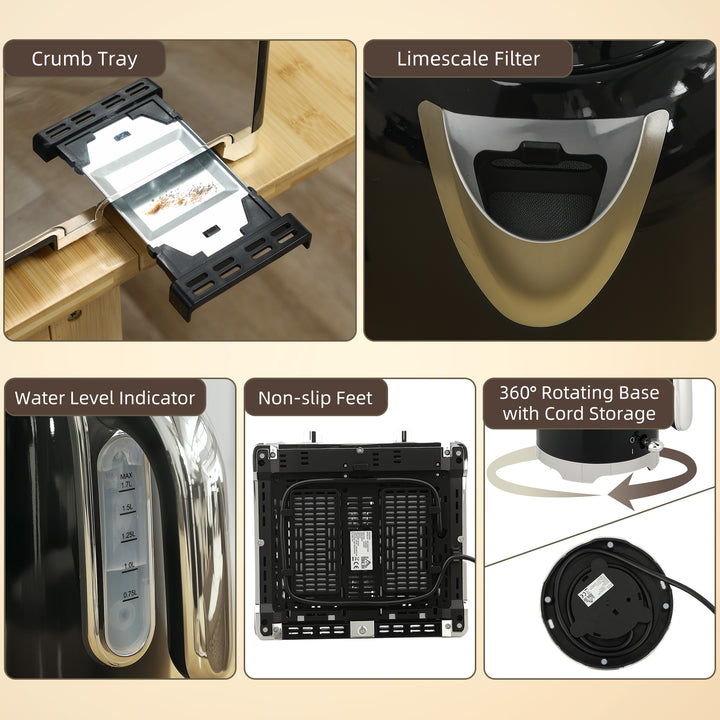 MCL Retro 3000W Kettle and Toaster Set - Black