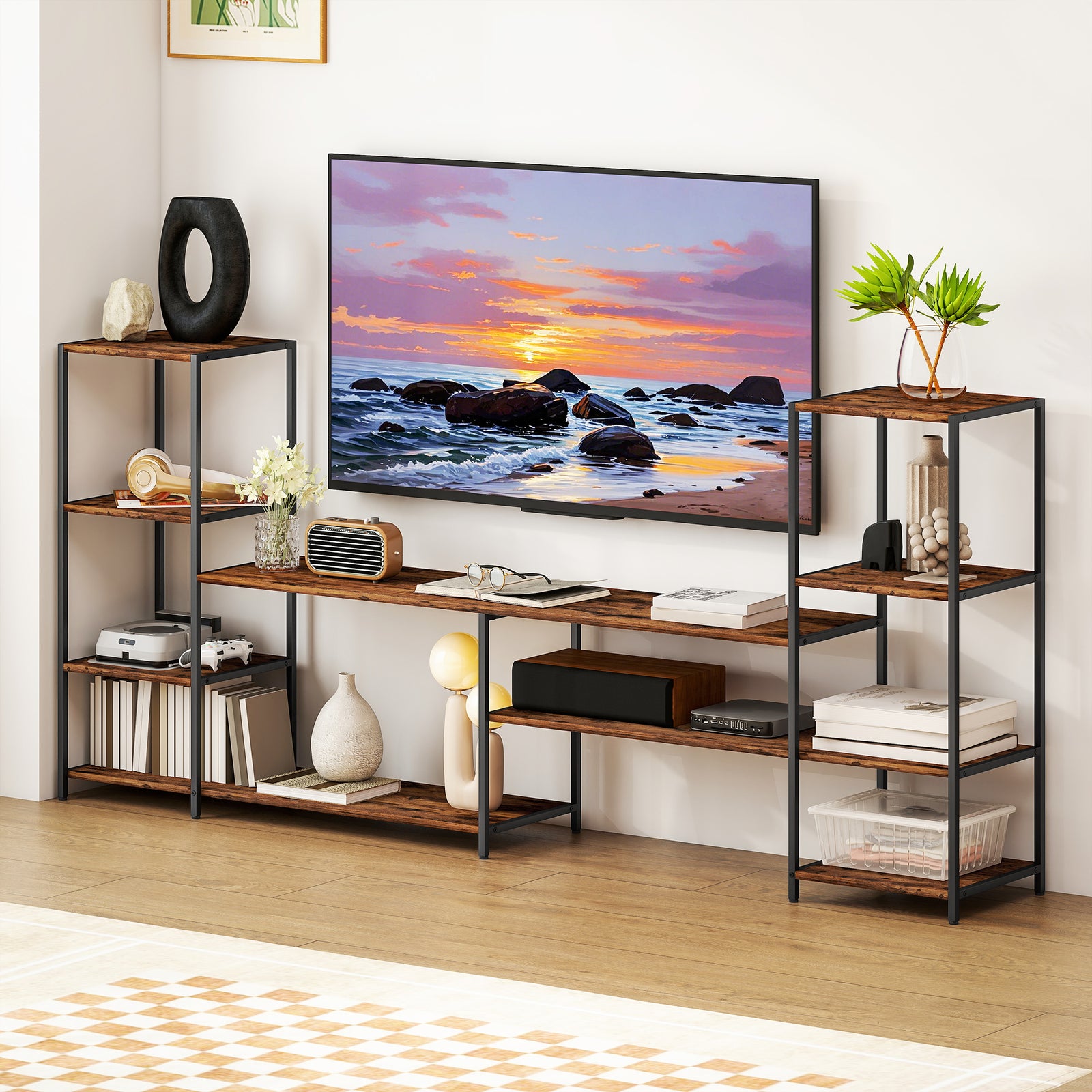 TV Unit for TVs up to 60 Inches, Industrial TV Stand with Storage Shelves, Entertainment Centre for Living Room, Bedroom