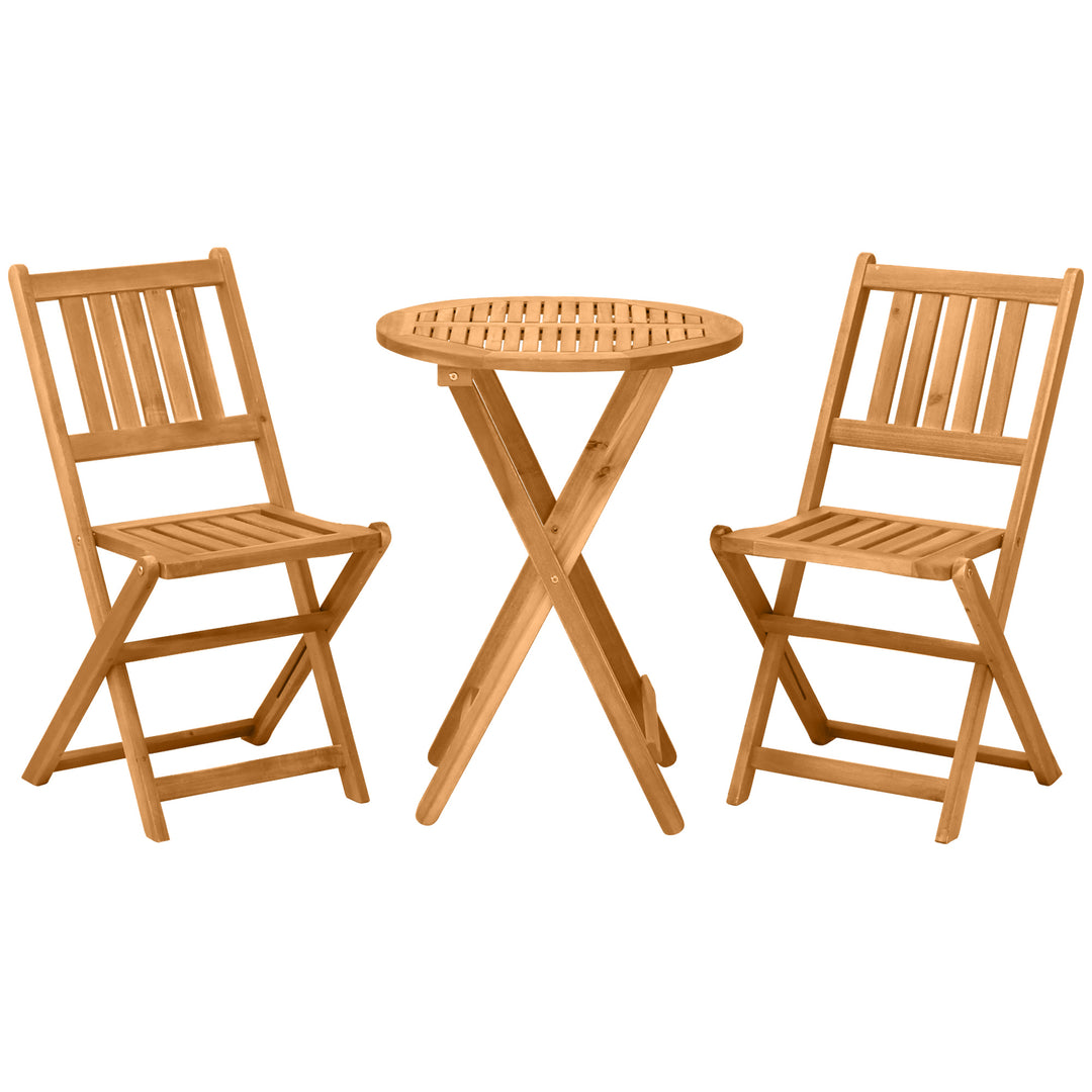 MCL 3 Piece Folding Bistro Set, Wooden Garden Table and Chairs for Outdoor, Patio, Yard, Porch, Teak