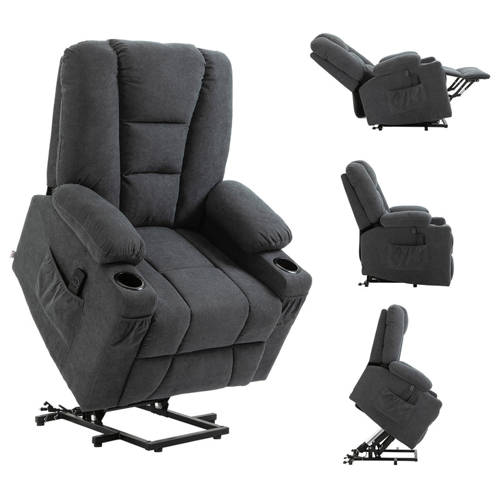 HOMCOM Oversized Riser and Recliner Chairs for the Elderly, Fabric Upholstered Lift for Living Room with Remote Control Side Pockets Cup Holder Grey