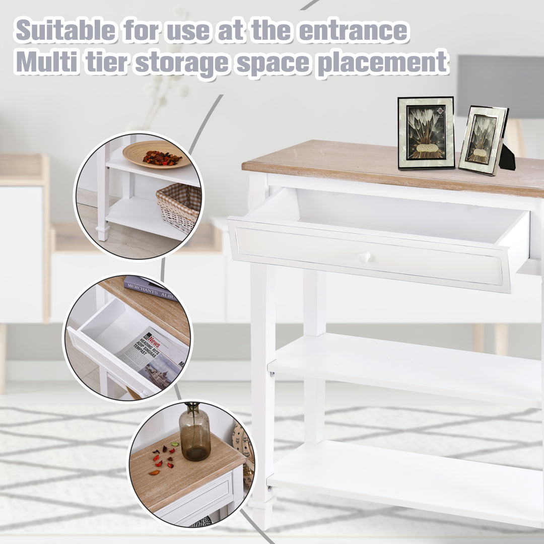 HOMCOM Console Table Hallway Side Desk One Drawer 2 Shelves Worktop Handle Retro Elegant Style Home Display Storage for Bedroom Livingroom | Aosom UK