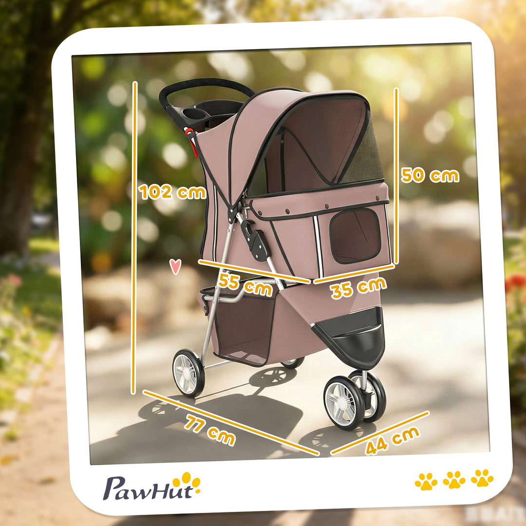 Dog Stroller, 3 Wheels Foldable Pet Stroller with Adjustable Canopy, S
