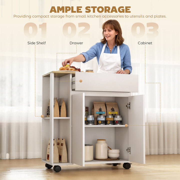 Kitchen Storage Trolley Cart with Cabinet, Drawer and Open Shelves - view 4
