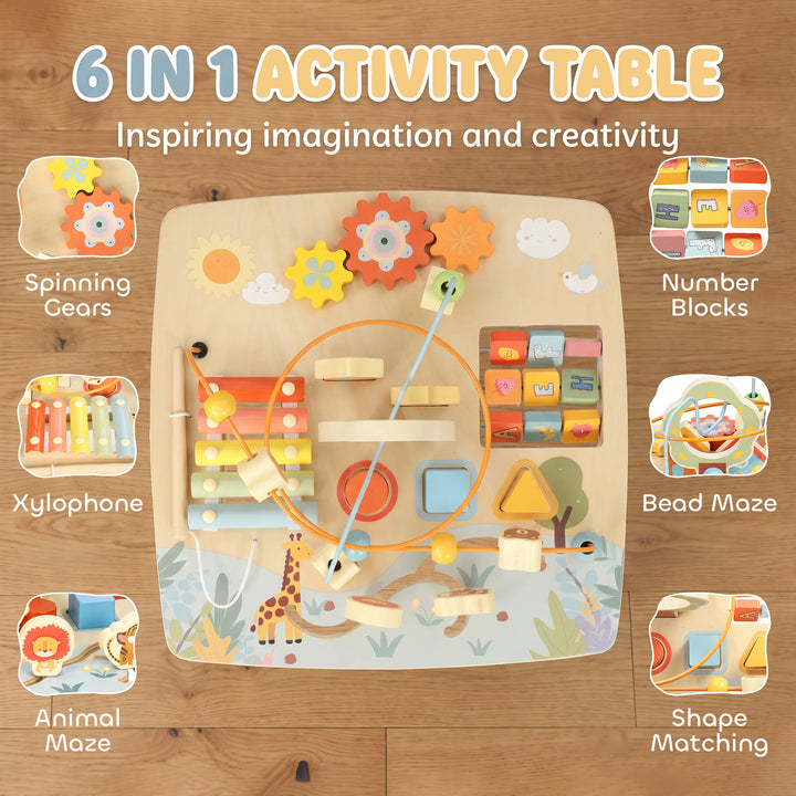 Wooden Baby Activity Table, 6 In 1 Montessori Learning Table with - view 4