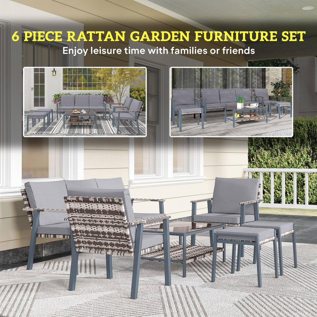 Six-Piece Rattan Garden Sofa Set - Grey