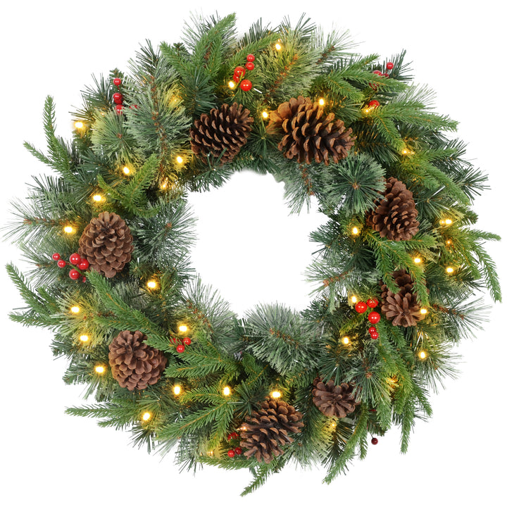 60" Cone and Berry Christmas Wreath, with LED Lights