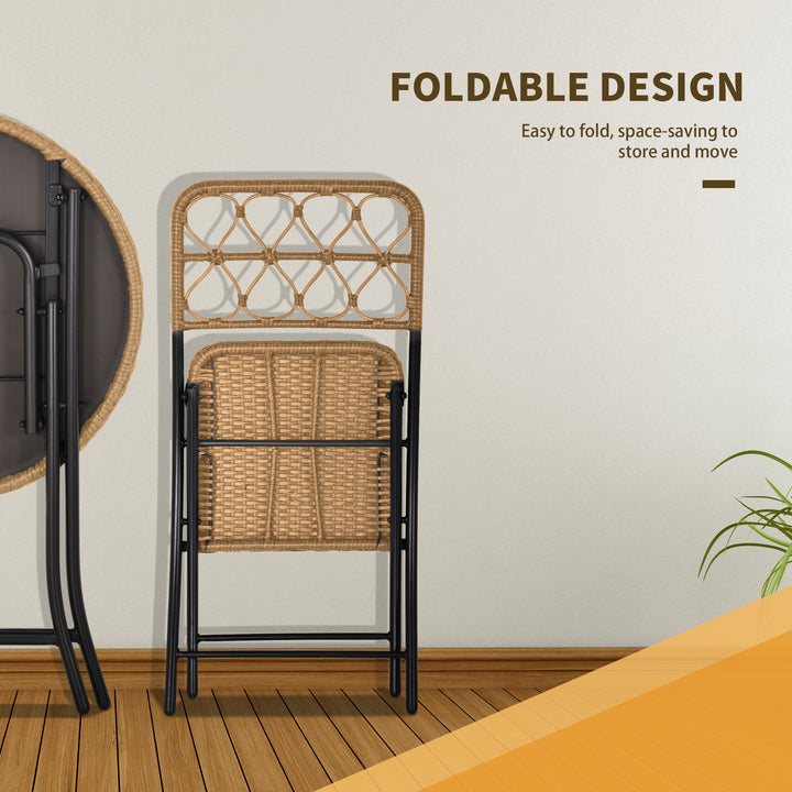 2 Seater Foldable Rattan Wicker Bistro Set, Coffee Table and Chairs, Natural