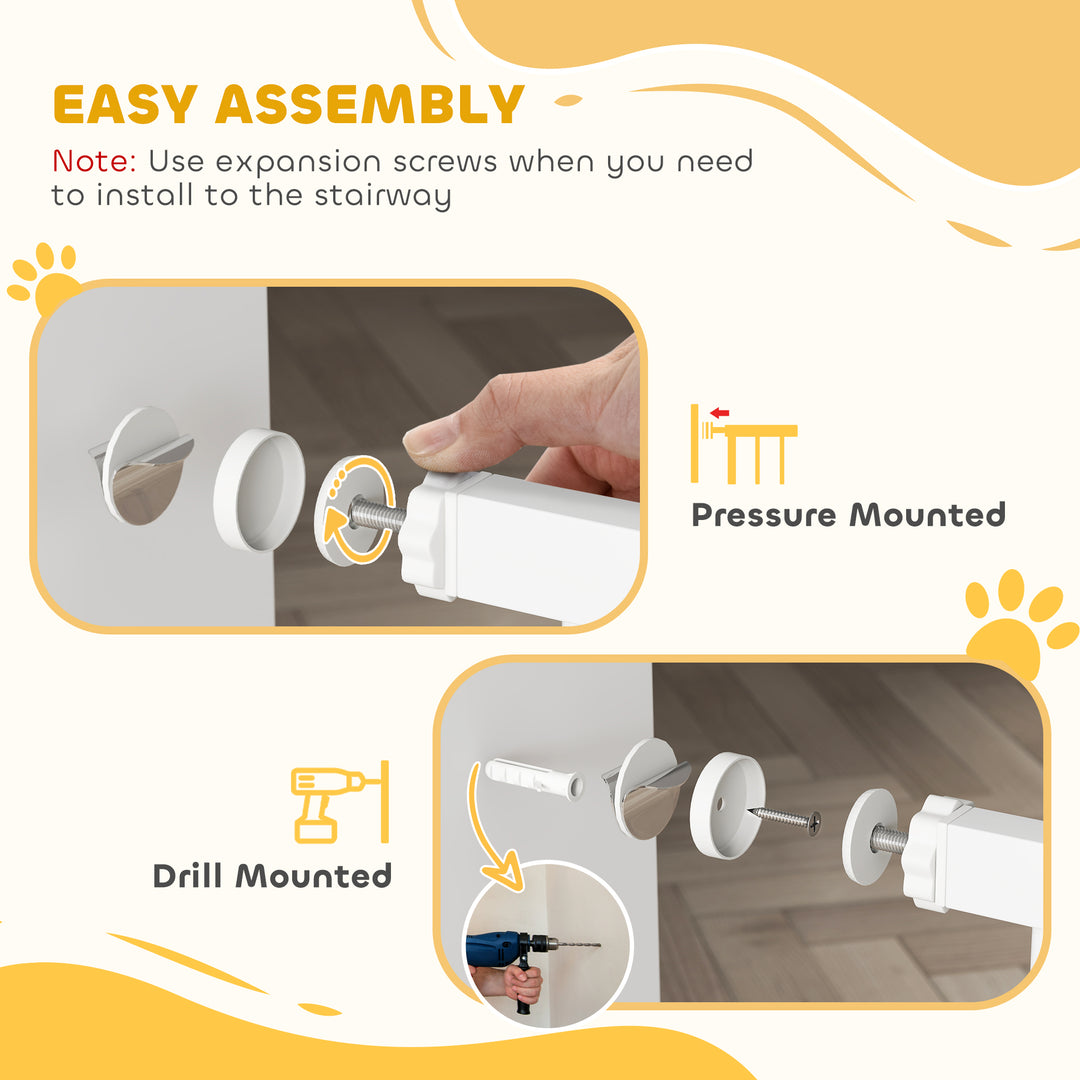Dog Gate Pet Safety Gate Stair Barrier Pressure Fit Adjustable 76-82/86-97/101-107 cm, White