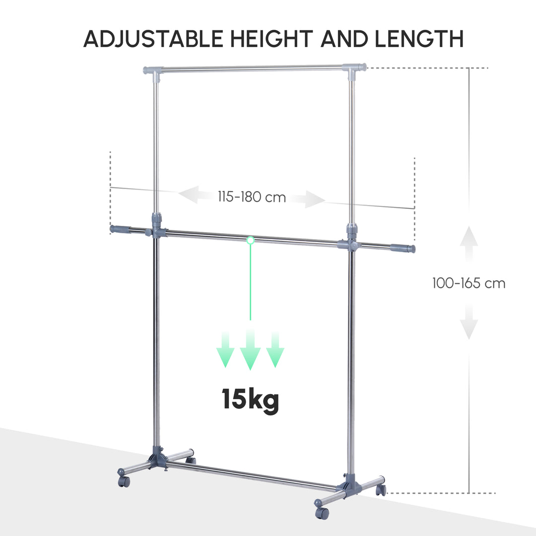 Heavy Duty Clothes Hanger Garment Rail Hanging Display Stand Rack w/ Wheels Adjustable