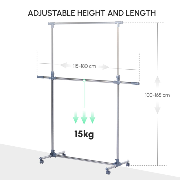 Heavy Duty Clothes Hanger Garment Rail Hanging Display Stand Rack w/ Wheels Adjustable
