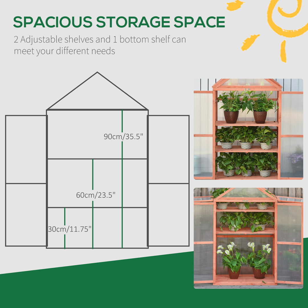 Garden Cold Frame Polycarbonate Greenhouse with Adjustable Shelves, Double Doors, Openable Top Covers, Grow House for Flower Vegetable Plants, 80 x 47 x 138cm, Orange