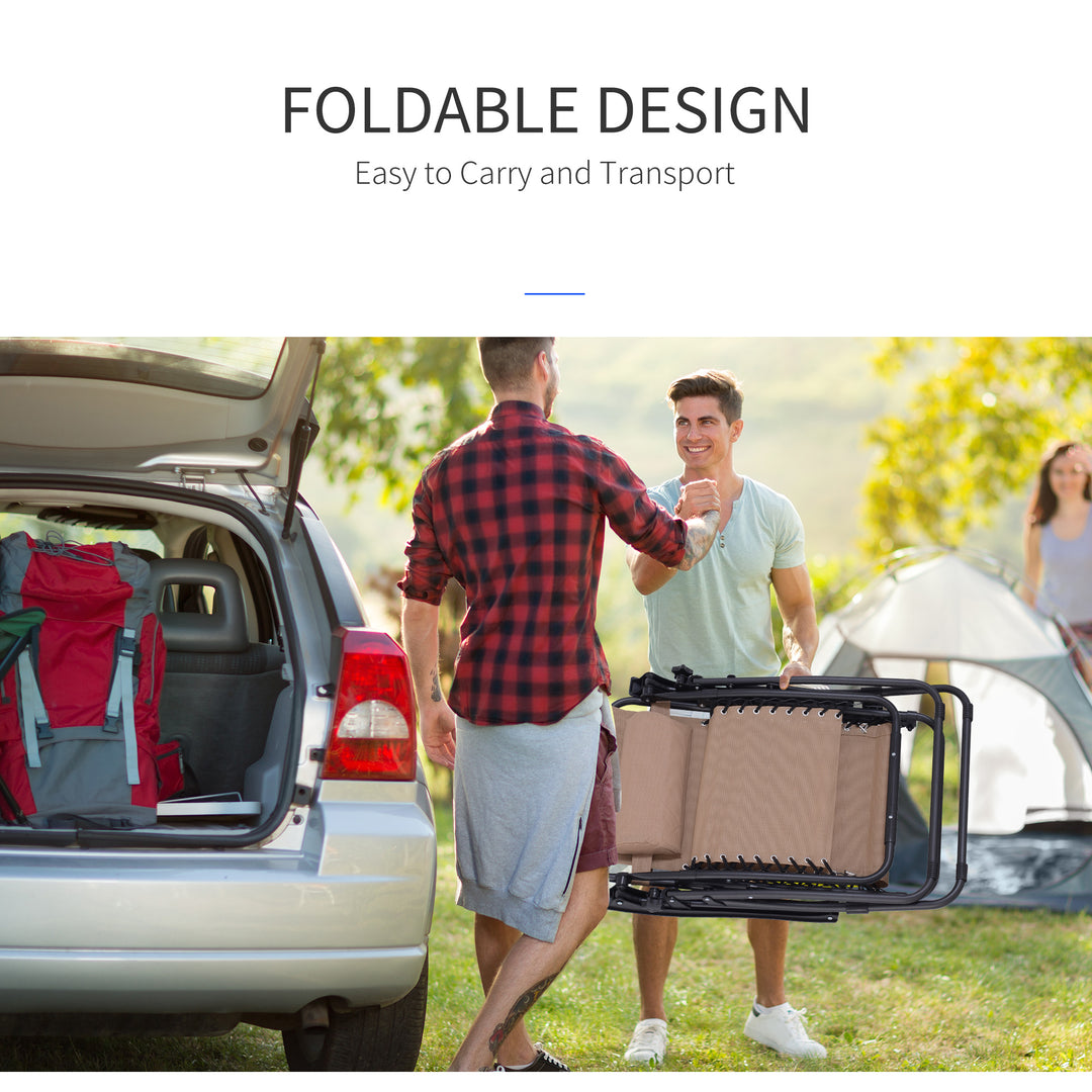 MCL Zero Gravity Chair Metal Frame Texteline Armchair Outdoor Folding and Reclining Sun Lounger with Head Pillow for Patio Decking Gardens Camping, Beige