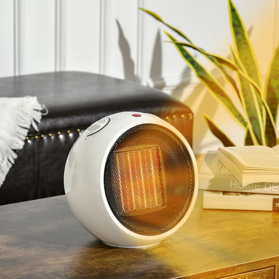 Small Table Top Space Heater, Ceramic Electric Heater with 2 Heat and Fan, Adjustable Temperature, Tip-Over & Overheating Protection, 900W/1500W