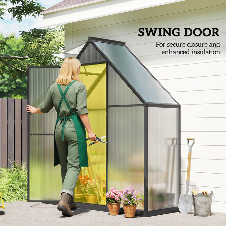 Polycarbonate Greenhouse with Swing Door and Adjustable Window, Walk-in Greenhouse, 5.5 x 6.5ft