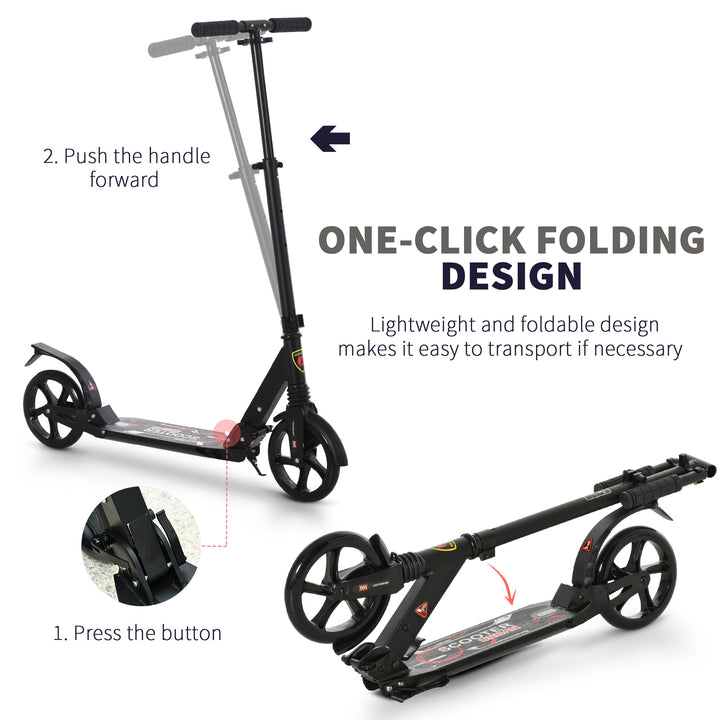 Folding Kick Scooter, Adjustable Ride On Scooter with 200mm Big Wheels and Double Shock Absorption, Urban Scooter for 14+ Teens Adult, Black