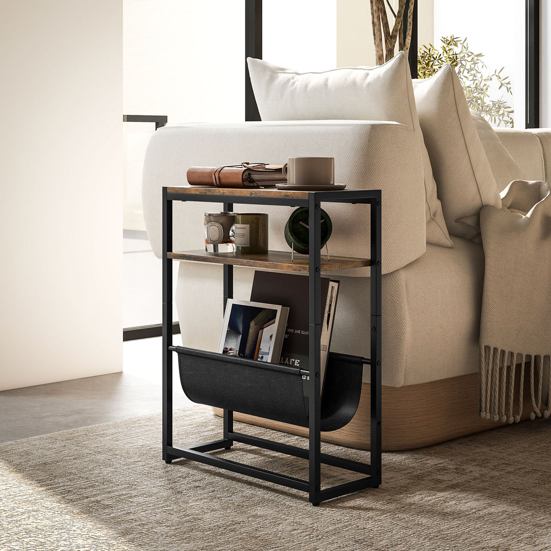 MCL Narrow Side Table, End Table with 3-Tier Storage, V-Shaped Magazine Holder for Living Room, Bedroom, 43 x 18 x 56 cm, Ru