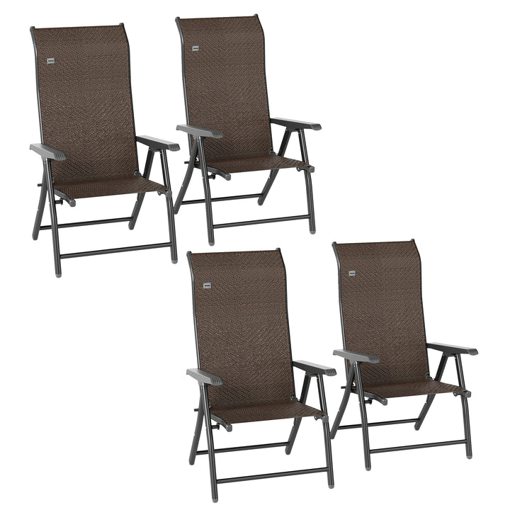 Set of Four Folding Garden Chairs, with Seven-Position Adjustable Backs, Dark Brown