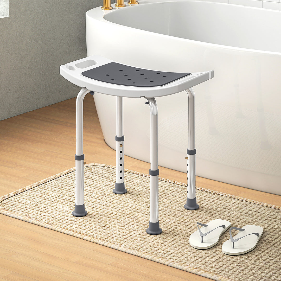 HOMCOM Shower Chair, Adjustable Height Shower Stool with Aluminium Frame and Non-Slip Feet, Bathtub Stool Seat for Elderly Disabled Handicap, Grey