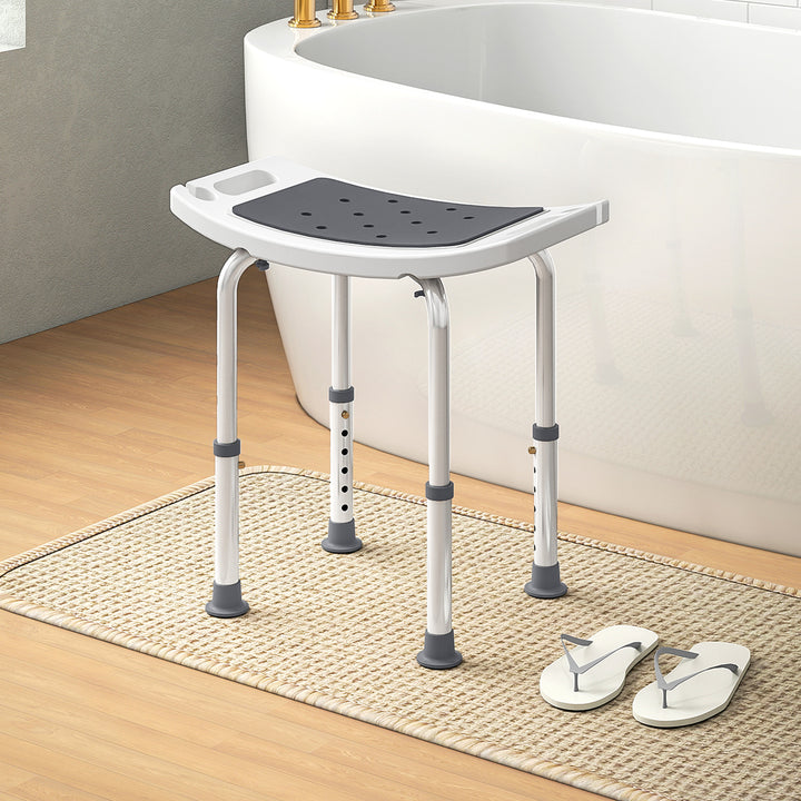 HOMCOM Shower Chair, Adjustable Height Shower Stool with Aluminium Frame and Non-Slip Feet, Bathtub Stool Seat for Elderly Disabled Handicap, Grey