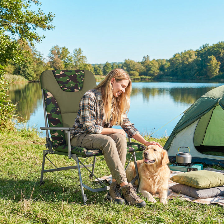 Camping Chair Padded Reclining Folding Chair with Wide Armrests for Ad