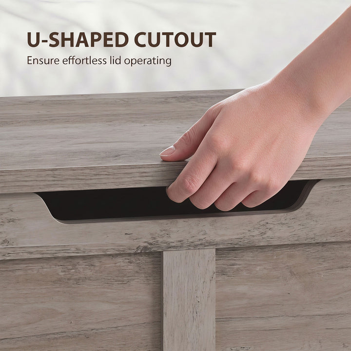 127L Home Storage Box, with Safety Hinges - Grey Wood-Effect