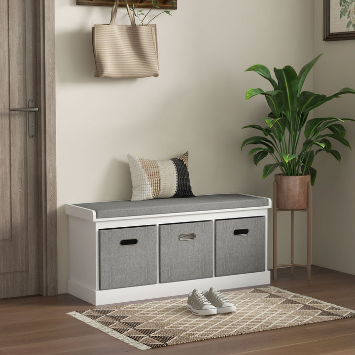 Three-Drawer Shoe Storage Bench, with Padded Top Seat