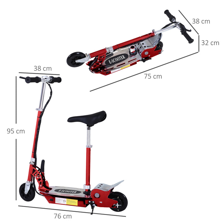 HOMCOM 120W Teens Foldable Kids Powered Scooters 24V Rechargeable Battery Adjustable Ride on Outdoor Toy (Red)