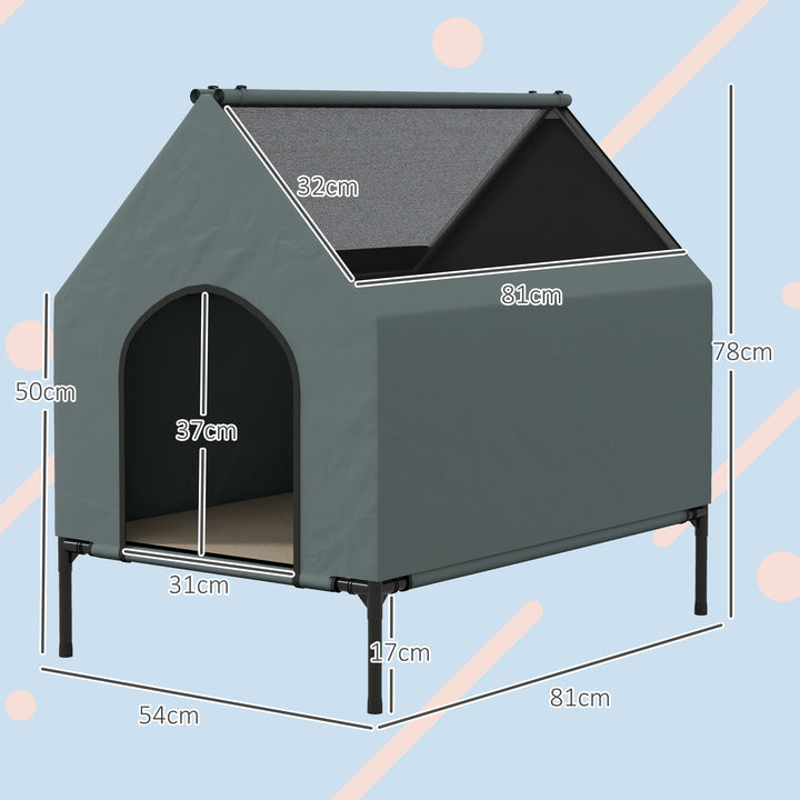 Dog House Outdoor Elevated Dog Bed with Removable Cover, Mesh Windows, Storage Bag, for S and M-Sized Dogs