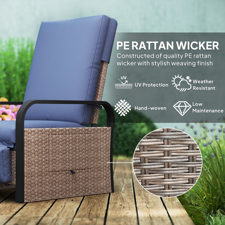 140° Reclining Rattan Armchair - Brown/Blue