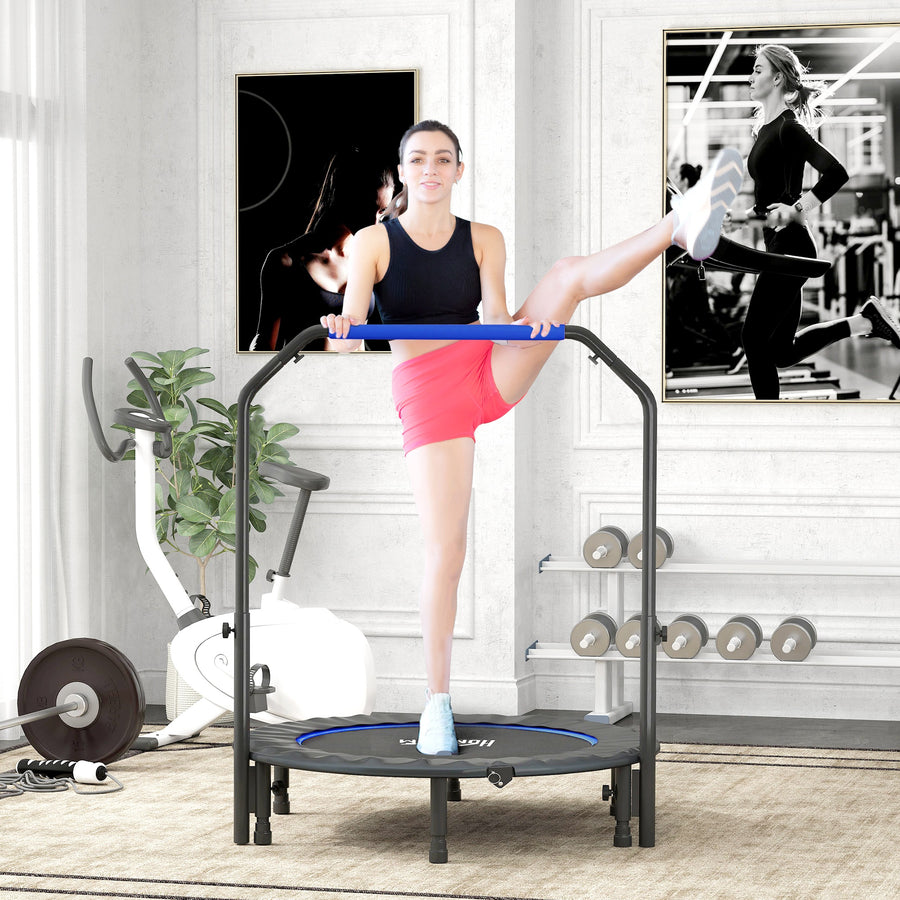 45" Foldable Mini Fitness Trampoline, with Adjustable Foam Handle, Blue