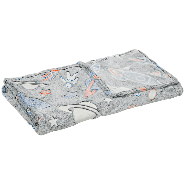 HOMCOM Galaxy Stars Glow in The Dark Flannel Fleece Throw Blanket, Soft and Warm Luminous Blanket for Kids, 203x153cm, Grey | Aosom UK