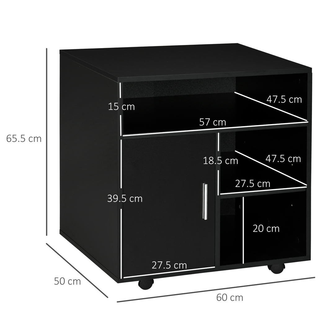 Multi-Storage Printer Stand Unit Office Desk Side Mobile Storage w/ Wheels Modern Style 60L x 50W x 65.5H cm - Black