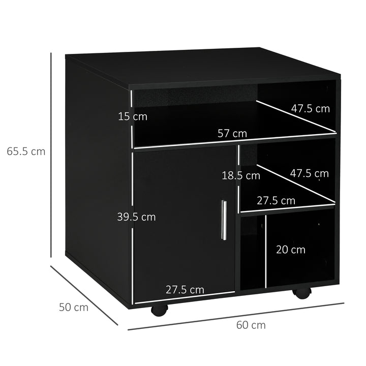 Multi-Storage Printer Stand Unit Office Desk Side Mobile Storage w/ Wheels Modern Style 60L x 50W x 65.5H cm - Black