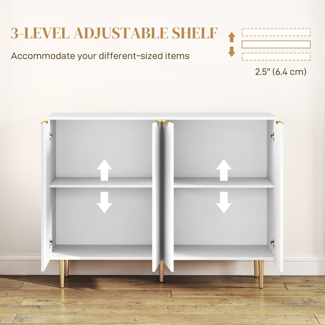 Sideboard Buffet Cabinet, Modern Kitchen Storage Cabinet with 4 Doors and Adjustable Shelves, Living Room Cabinet with Metal Legs for Hallway, White