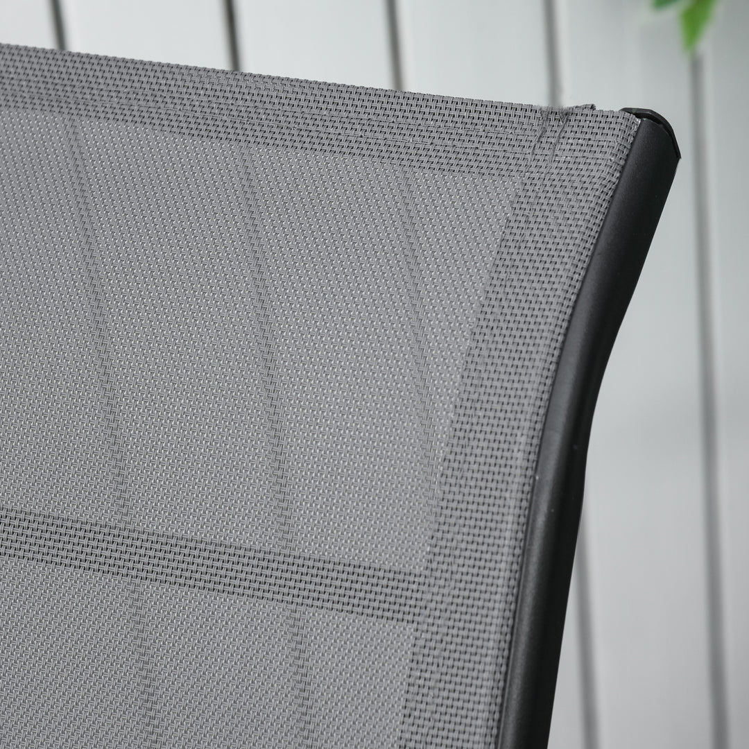 MCL Set of 2 Outdoor Sun Lounger 10-Position Adjustable Texteline Folding Reclining Chairs with Footrest for Patio Garden, Grey