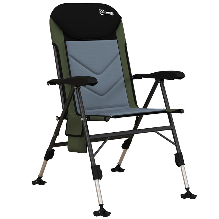 Outsunny Portable Fishing Chair with Foldable Metal Frame, Adjustable Legs for Outdoor Use, Green/Black | Aosom UK