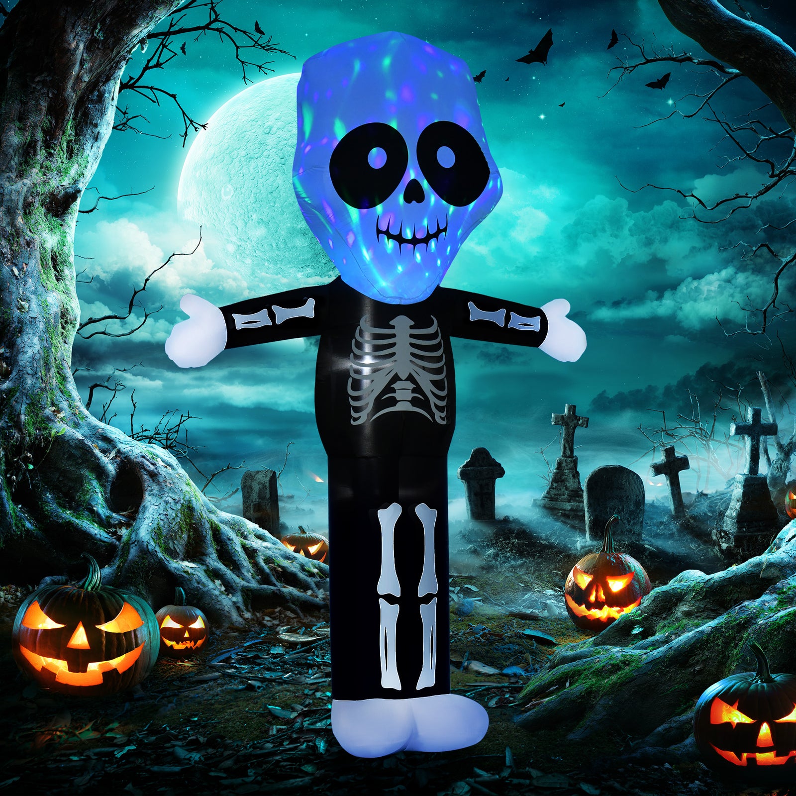3m Halloween Inflatable Skeleton Ghost Decoration, LED Lighted for Home Indoor Outdoor Garden Lawn Decoration Party Prop