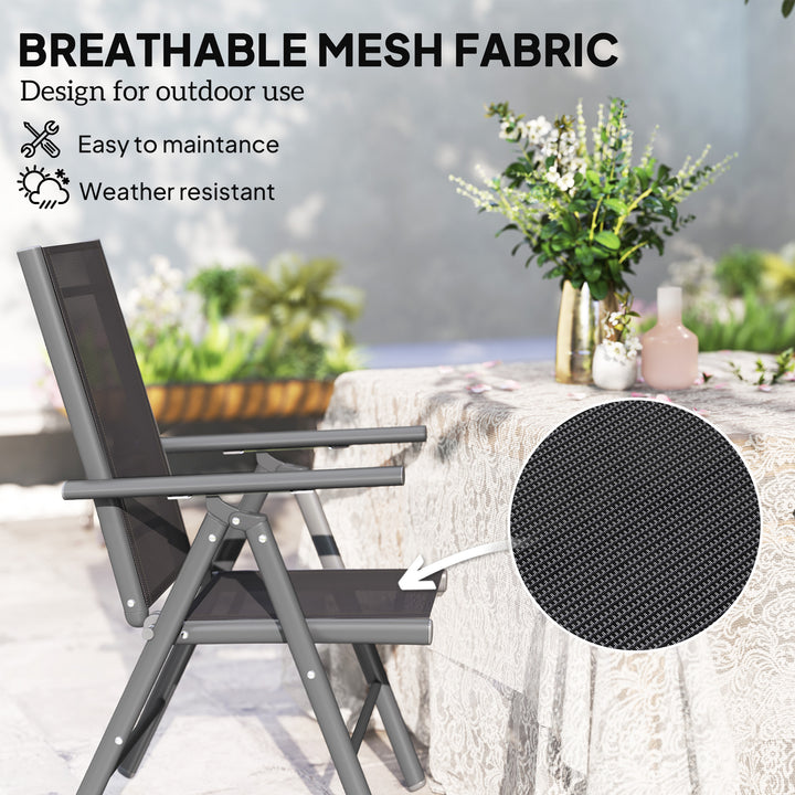 Set of 2 Folding Chair, Aluminium Frame Outdoor Camping Chairs with Breathable Mesh Back and Seat, Garden Chair Set with Armrests for Balcony, Dark Grey