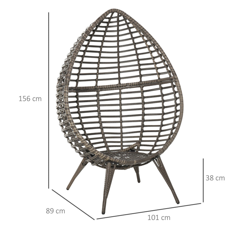 Outsunny Outdoor Indoor Rattan Egg Chair Wicker Weave Teardrop Chair with Cushion Grey
