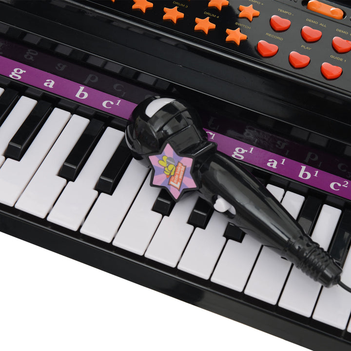 MCL 37 Keys Kids Mini Electronic Keyboard Children Grand Piano with Stool Microphone Light Musical Instrument Educational Game Toy Set (Black)